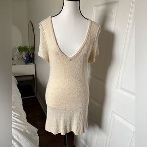 Rag & Bone Silk Blend Short Sleeve Knit Mini Dress | Cream | Size Small